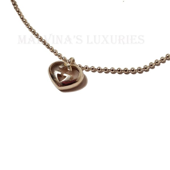 GUCCI NECKLACE STERLING SILVER LOVE BRITT OPAL INTERLOCKING G LOGO HEART PENDANT - Picture 5 of 9